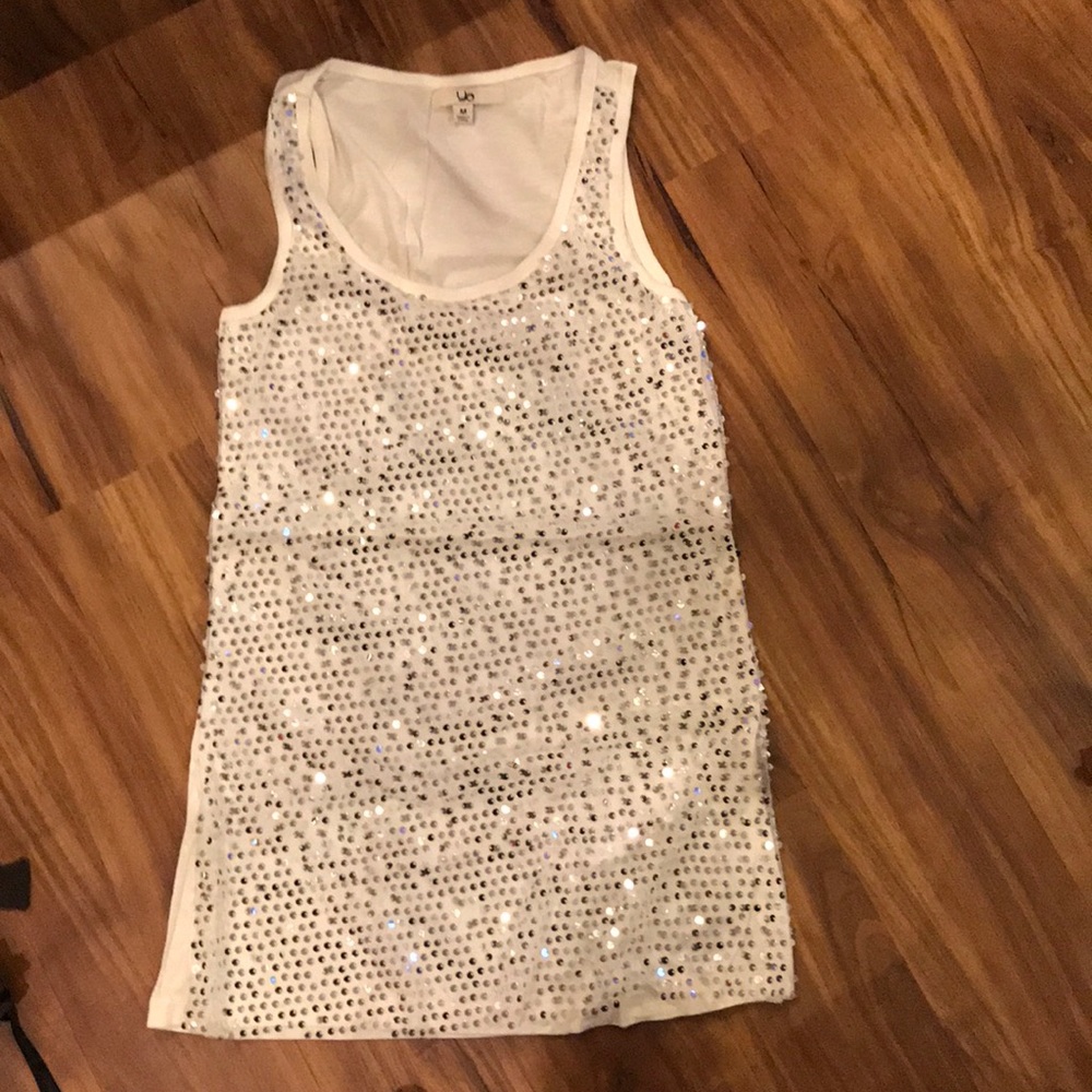 White tank with silver sequins on front